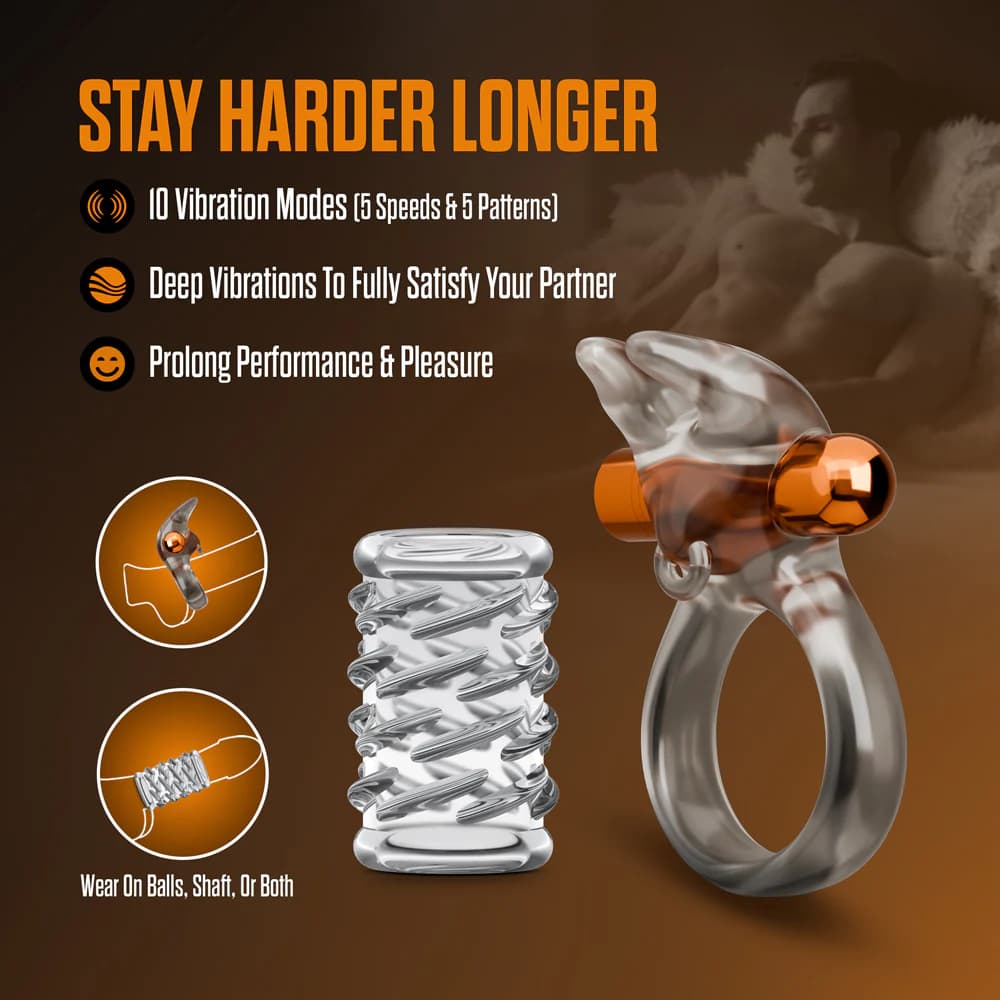 Stay Hard Vibrating Cock Ring Set with Sleeve 4 thumbnail 9