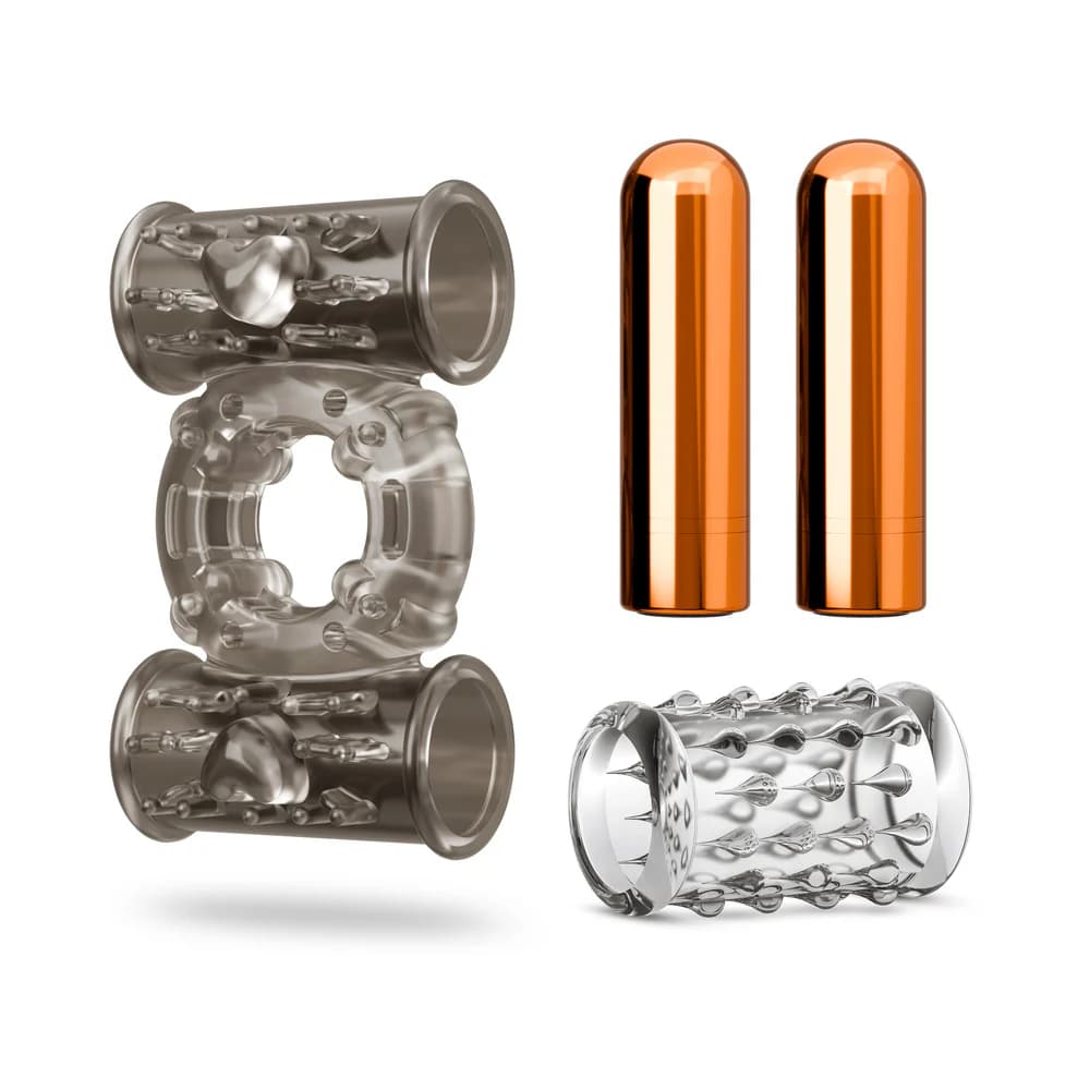 Stay Hard Vibrating Cock Ring Set with Sleeve and 2 Bullets thumbnail 2
