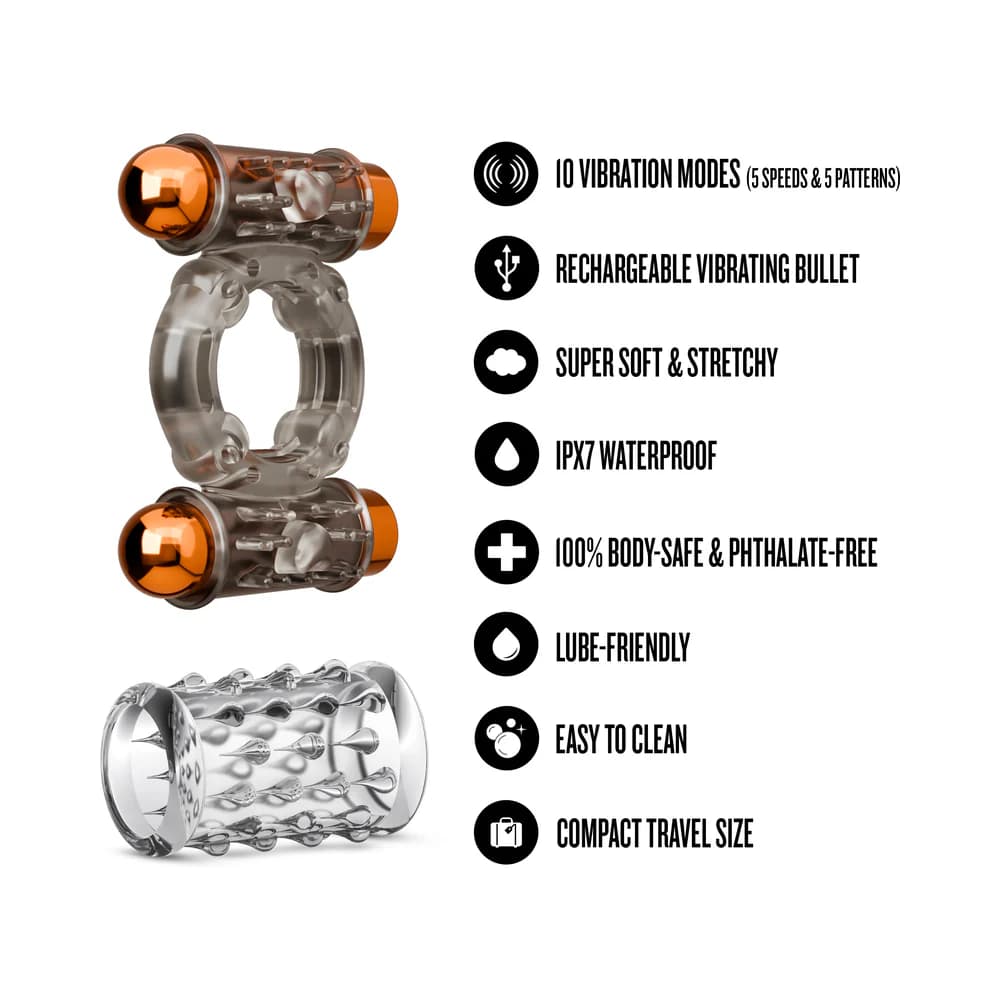 Stay Hard Vibrating Cock Ring Set with Sleeve and 2 Bullets thumbnail 7