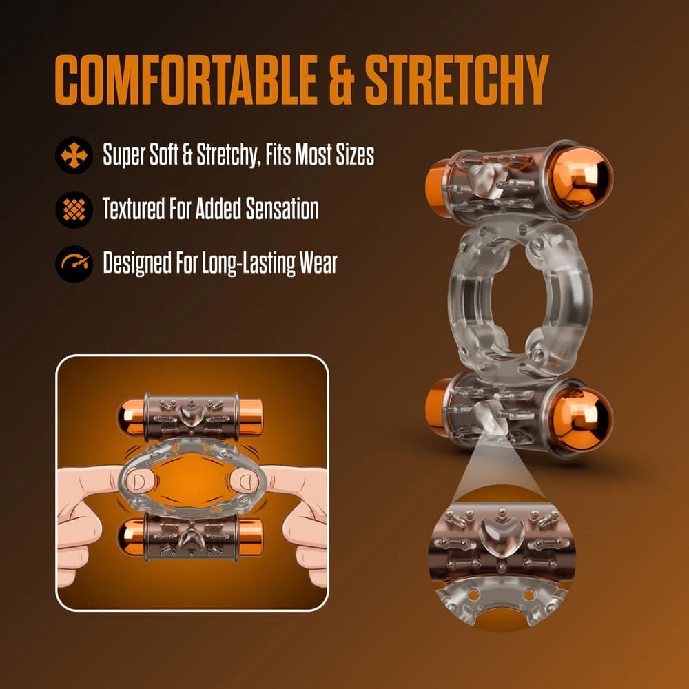 Stay Hard Vibrating Cock Ring Set with Sleeve and 2 Bullets thumbnail 10