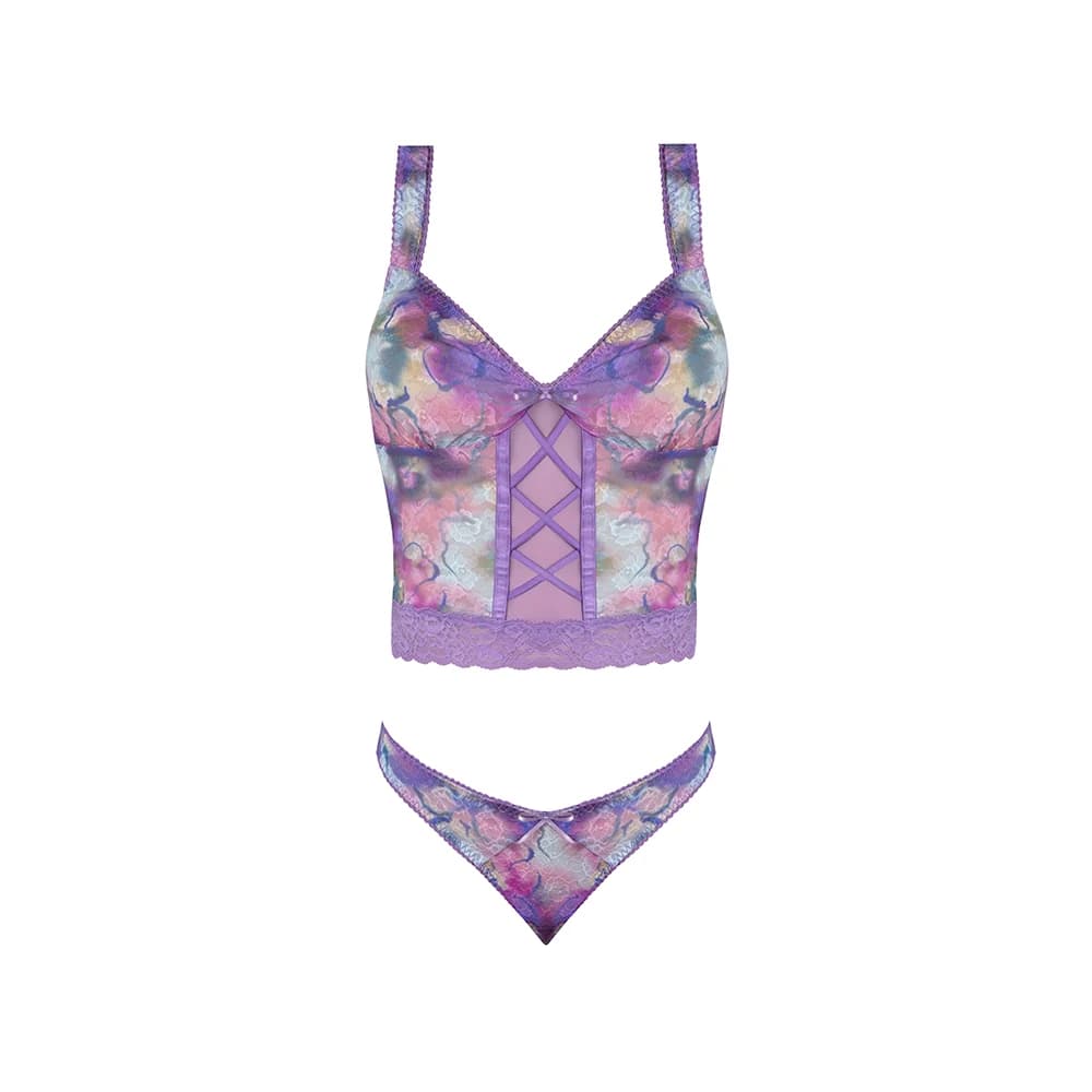 Magic Silk Wisteria Mist Bustier Cami & Thong Set Floral S/M thumbnail 6