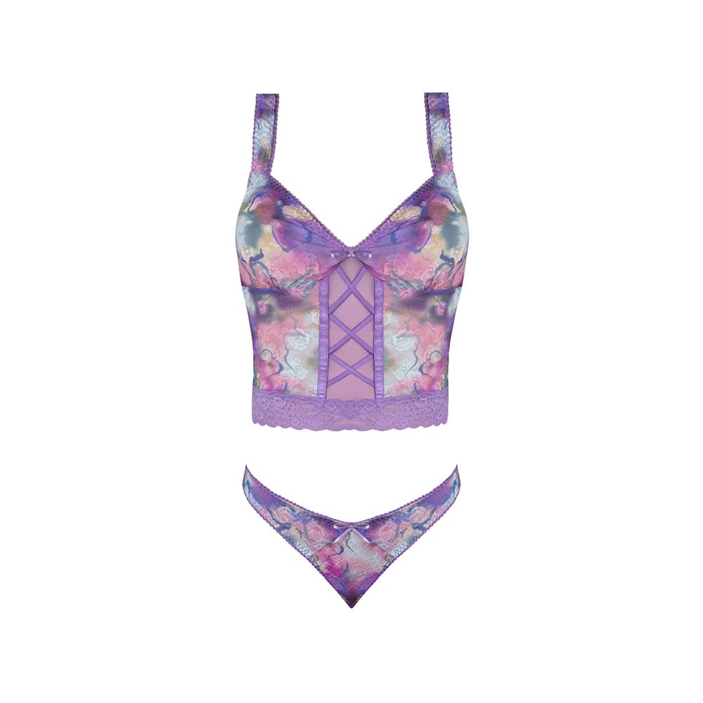 Magic Silk Wisteria Mist Bustier Cami & Thong Set Floral Queen Size thumbnail 5