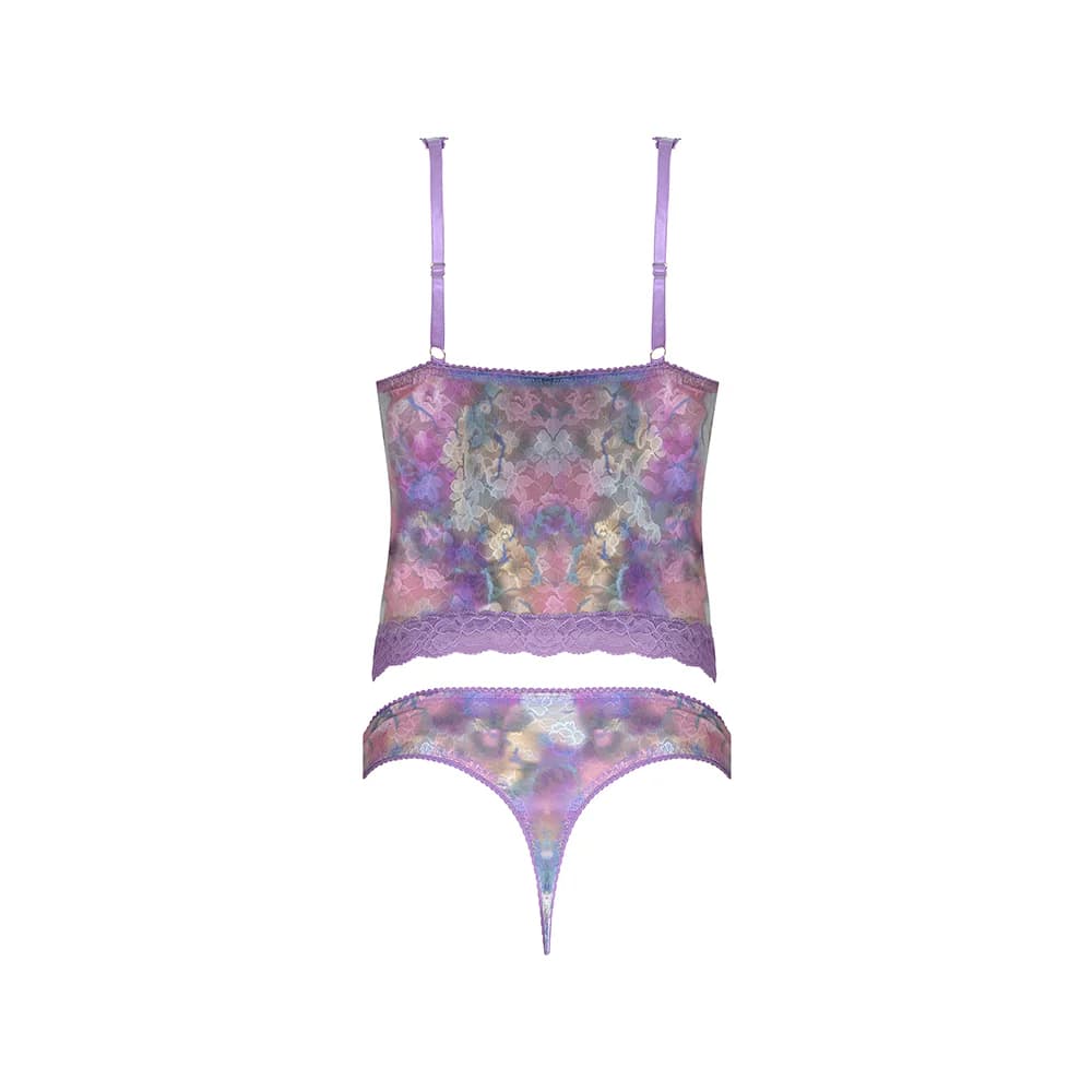 Magic Silk Wisteria Mist Bustier Cami & Thong Set Floral Queen Size thumbnail 6