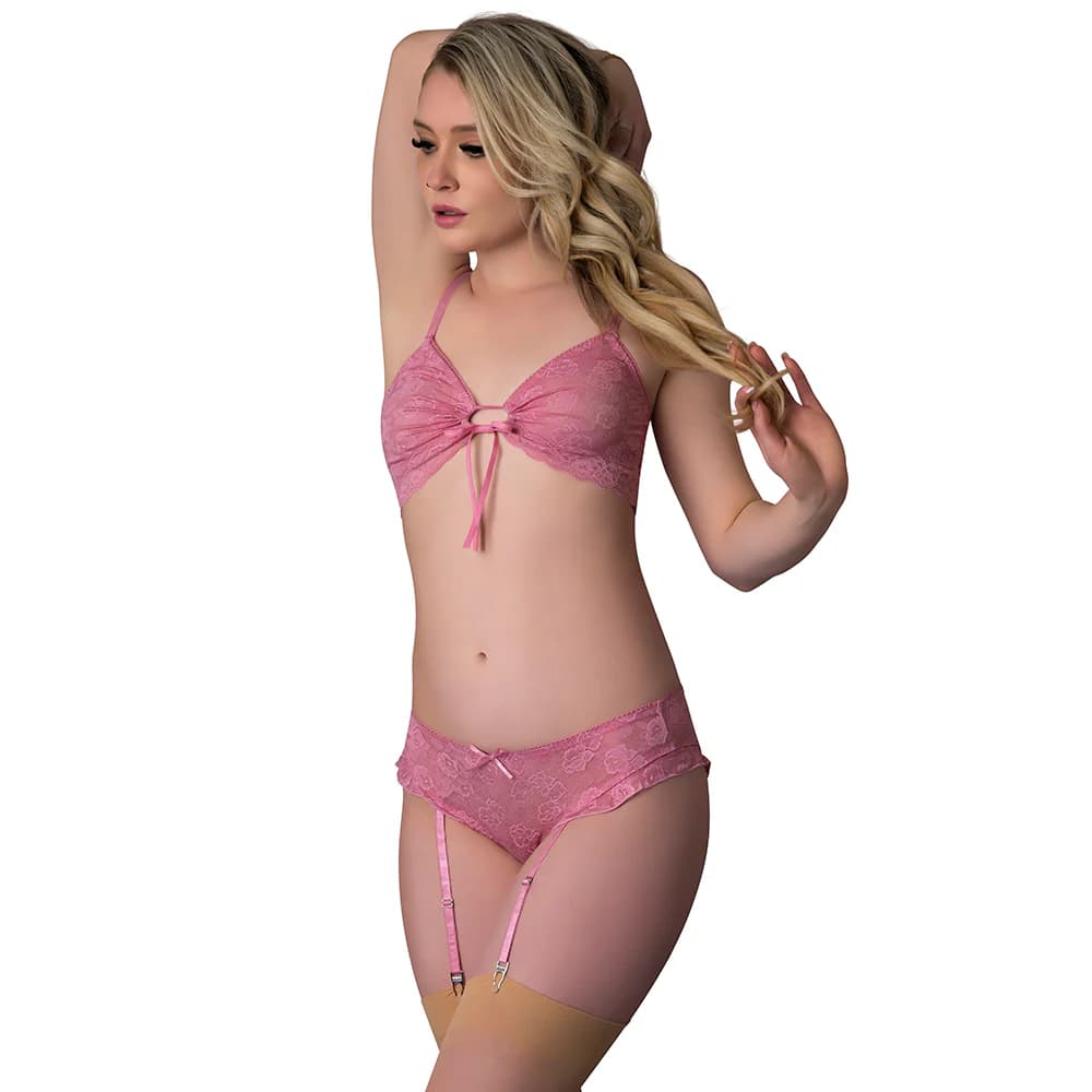 Magic Silk Wisteria Mist Bralette & Panty with Removable Garters Pink S/M thumbnail 3