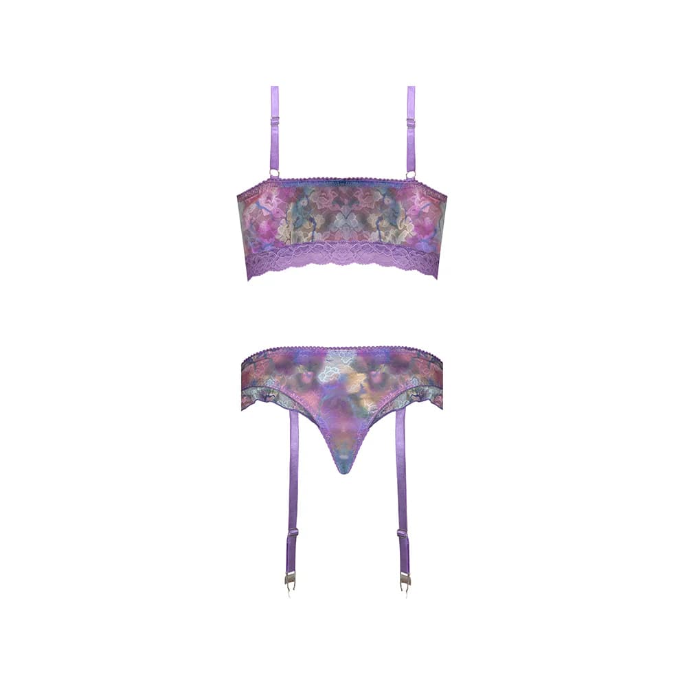 Magic Silk Wisteria Mist Bralette & Panty with Removable Garters Floral S/M thumbnail 7