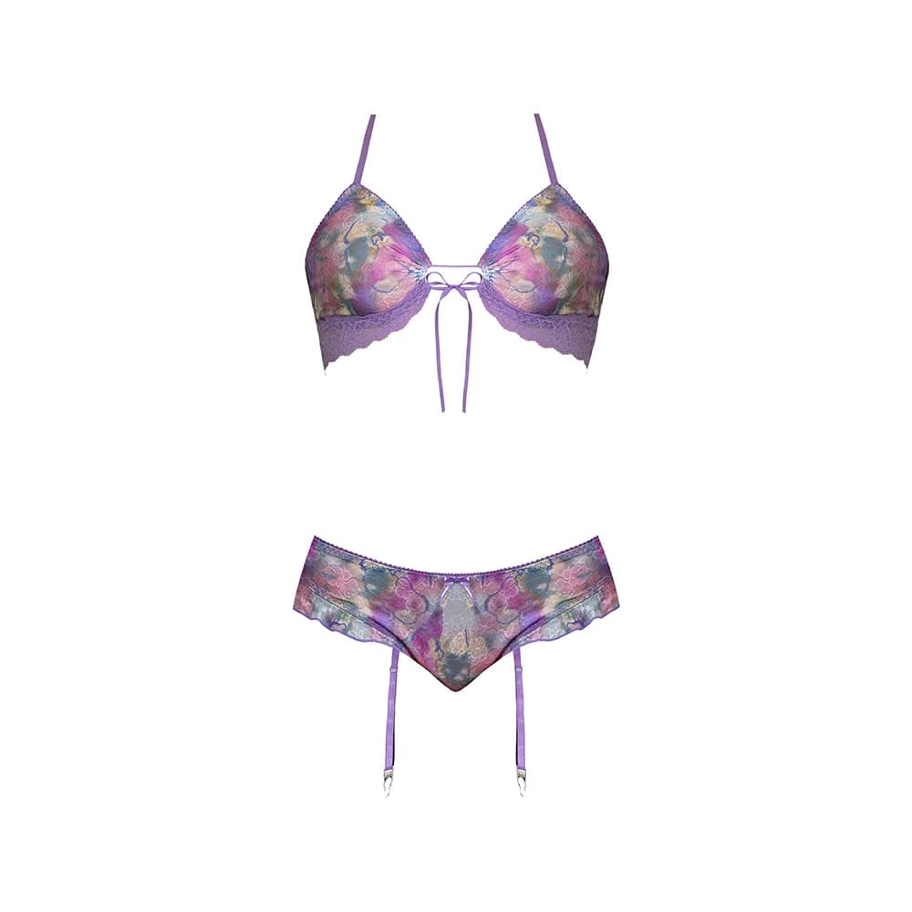Magic Silk Wisteria Mist Bralette & Panty with Removable Garters Floral Queen Size thumbnail 6