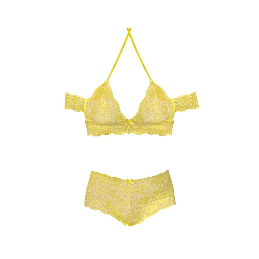 Magic Silk Daffodil Dreams Bardot Sleeve Halter Top & Boy Short Set Yellow S/M thumbnail 7