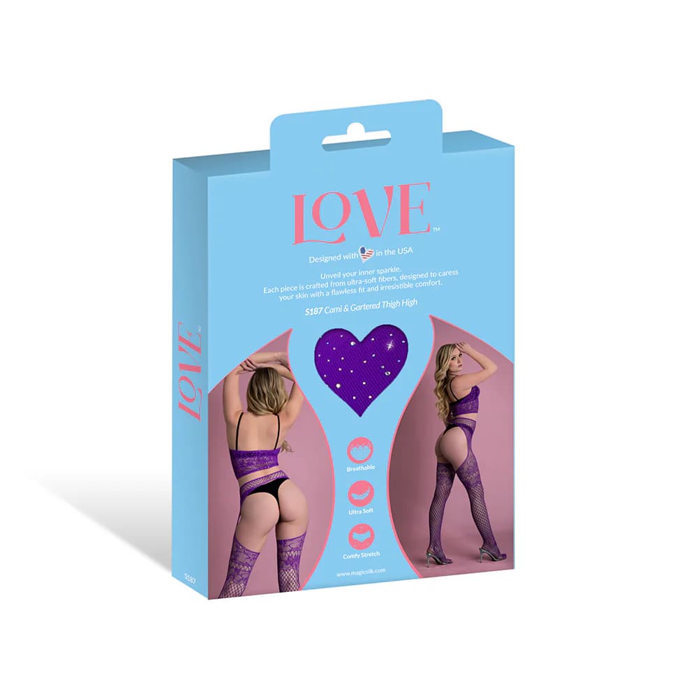 Magic Silk Seamless Cami & Gartered Thigh High Violet O/S thumbnail 5