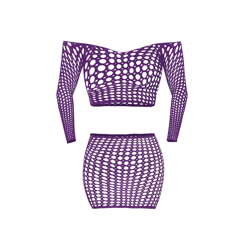 Magic Silk Seamless Off Shoulder Crop Top & Skirt Violet O/S thumbnail 6