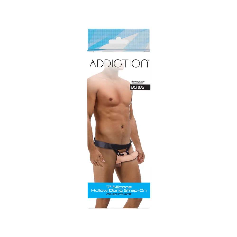 Addiction 7 in. Silicone Hollow Dong Strap-On Beige thumbnail 9