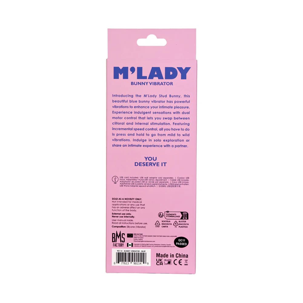 M'Lady Bunny Vibrator 6 in. Blue thumbnail 10