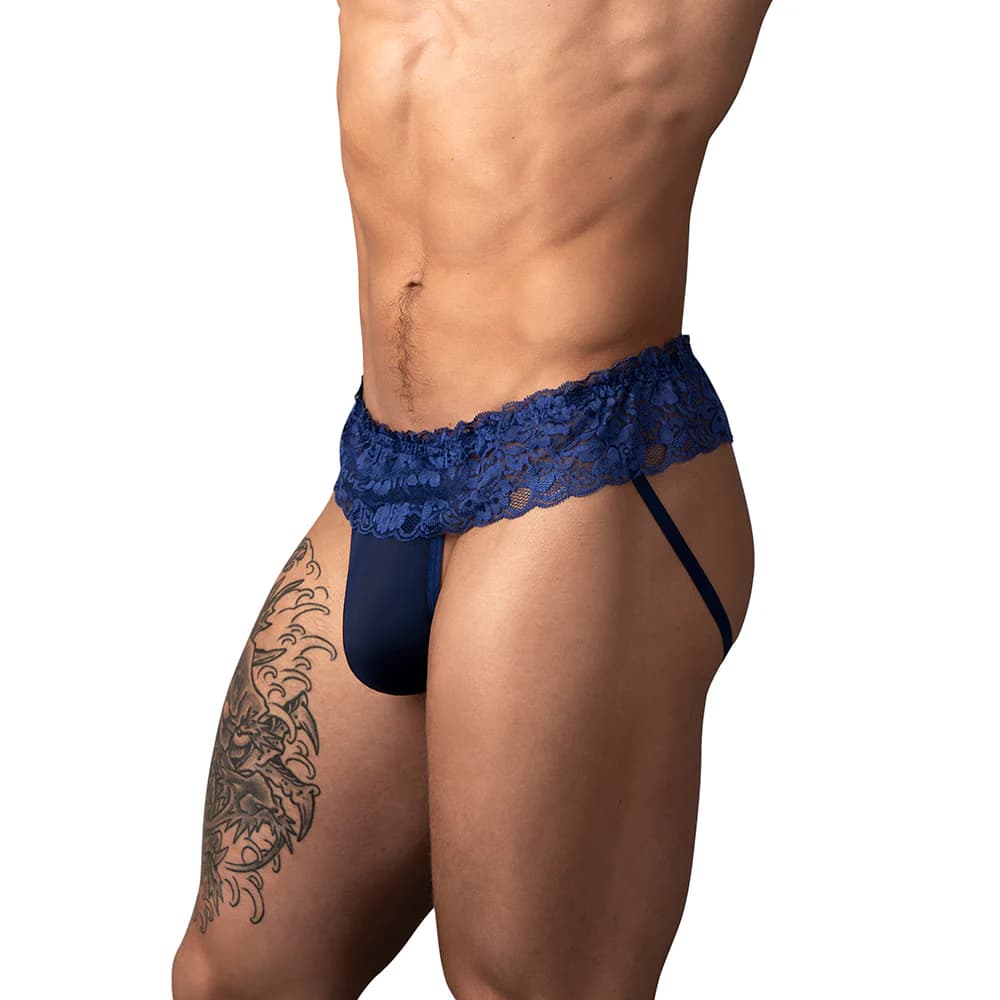 Male Power Sassy Lace Skirt Jock Navy L/XL thumbnail 2