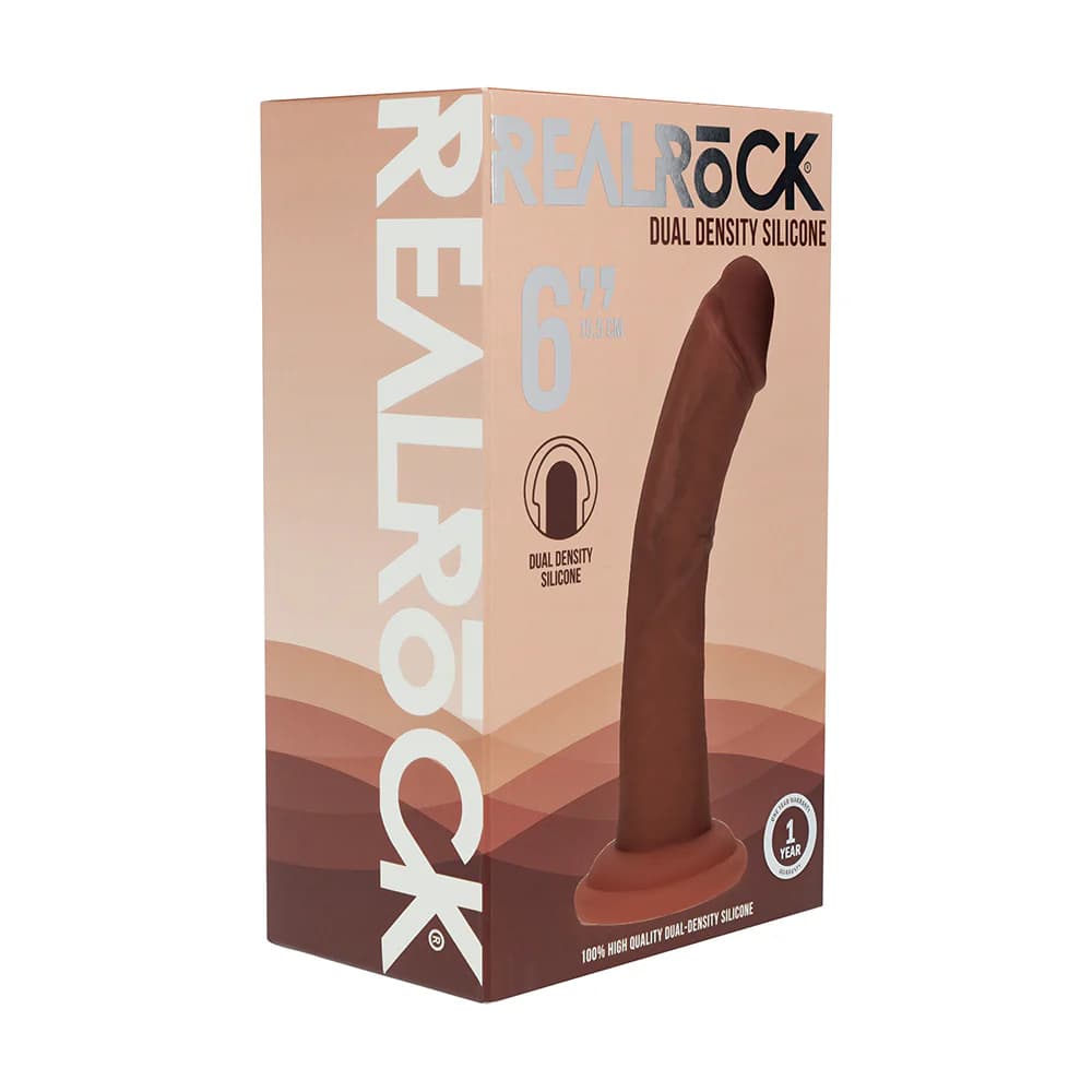 Realrock Dual Density Silicone Realistic Curved Dildo 6 in. Brown