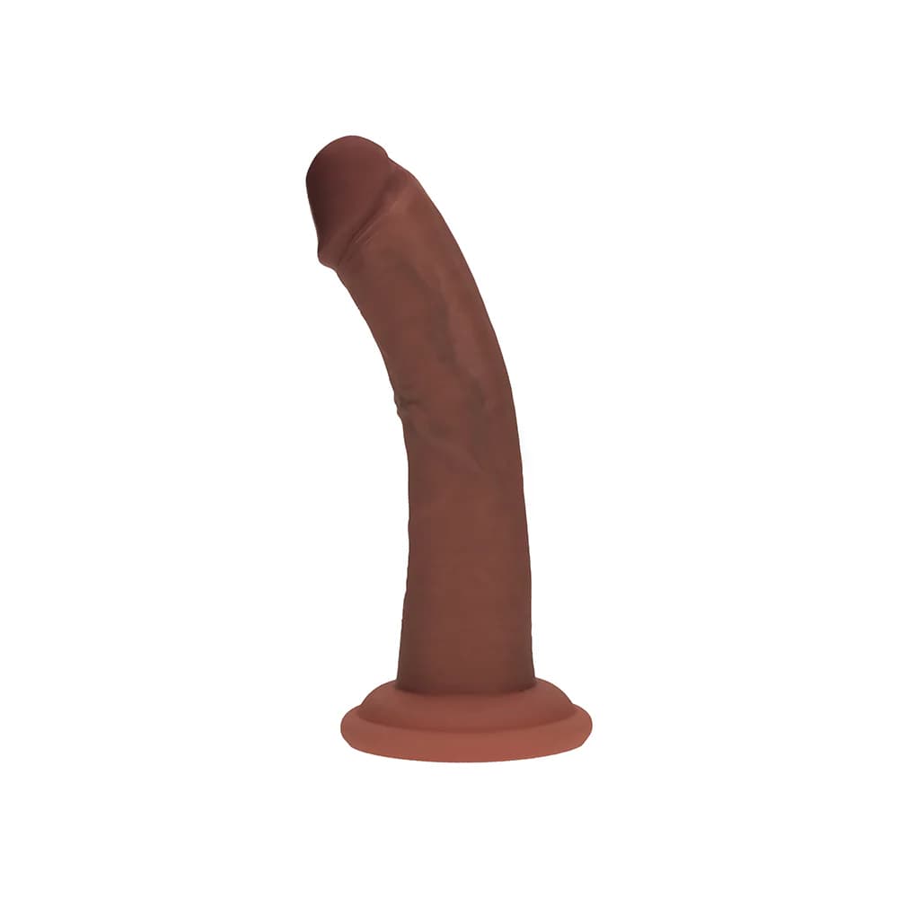Realrock Dual Density Silicone Realistic Curved Dildo 6 in. Brown thumbnail 2
