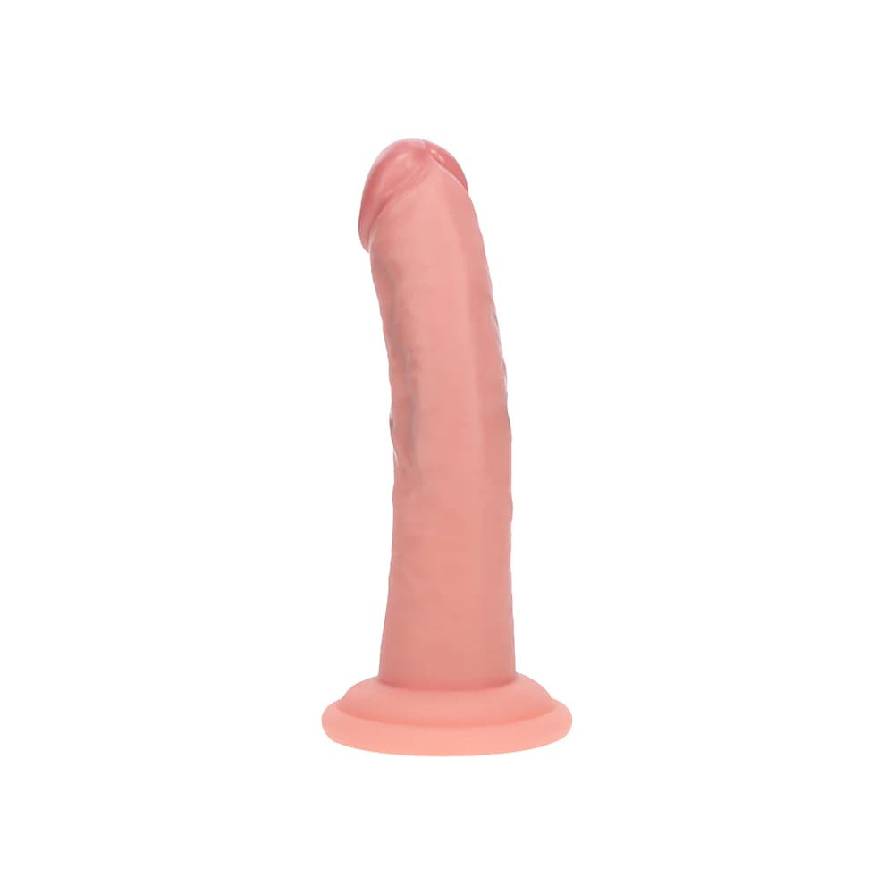 Realrock Dual Density Silicone Realistic Curved Dildo 6 in. Beige thumbnail 4