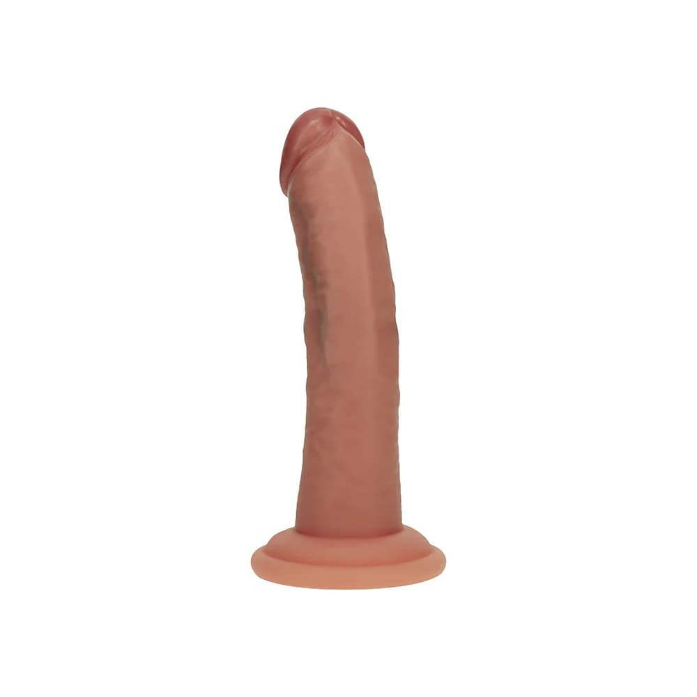 Realrock Dual Density Silicone Realistic Curved Dildo 6 in. Tan thumbnail 4