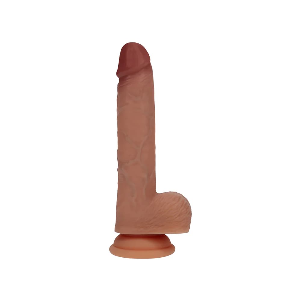 Realrock Dual Density Silicone Vibrating Thrusting Dildo with Balls 7 in. Tan thumbnail 2