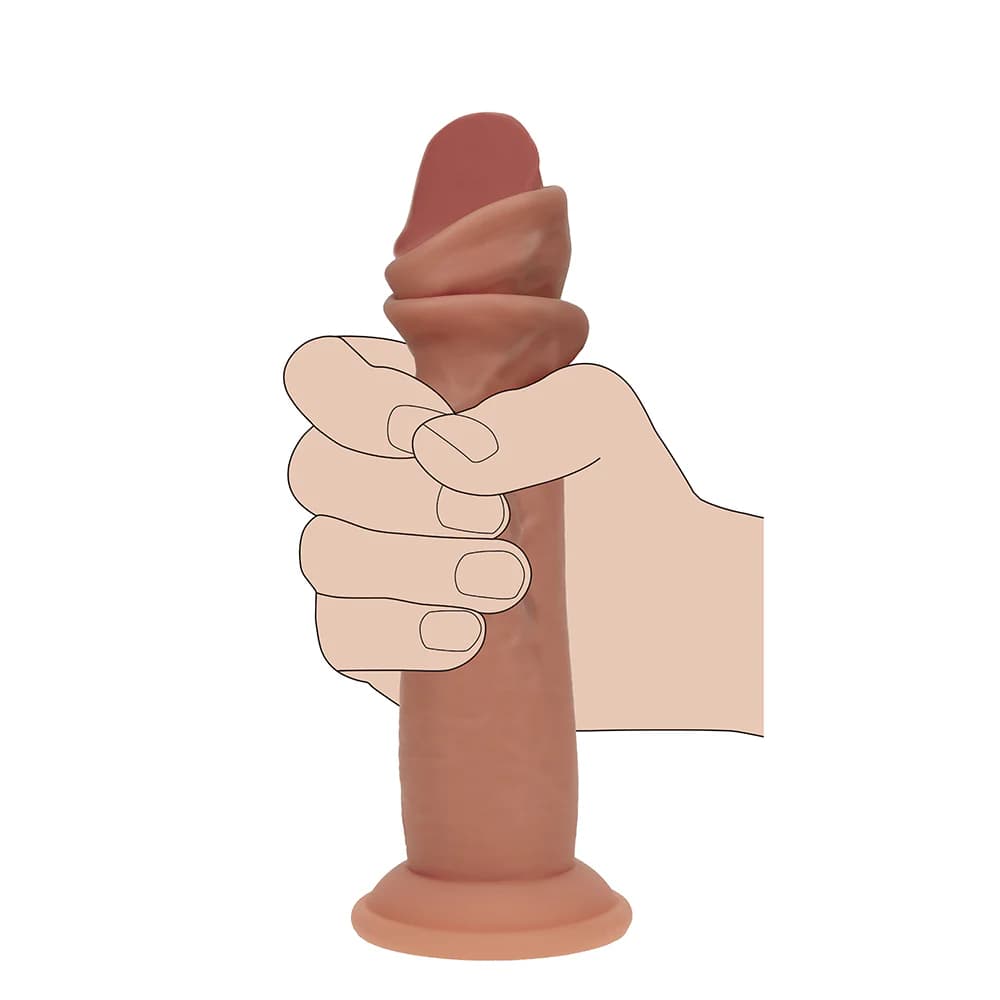 Realrock Dual Density Silicone Sliding Skin Dildo 8 in. Tan thumbnail 7