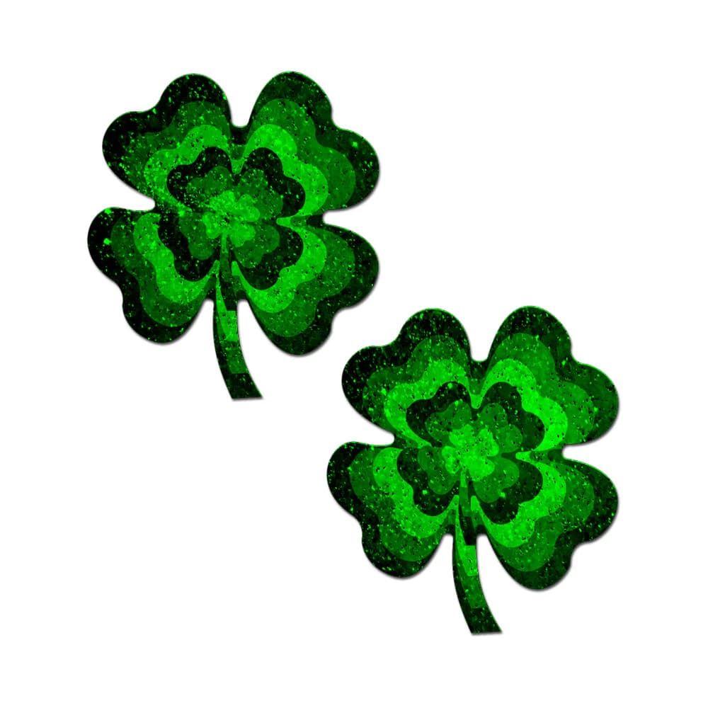Pastease Four Leaf Clover Green Glitter Velvet Pumping Shamrock Nipple Pasties thumbnail 2