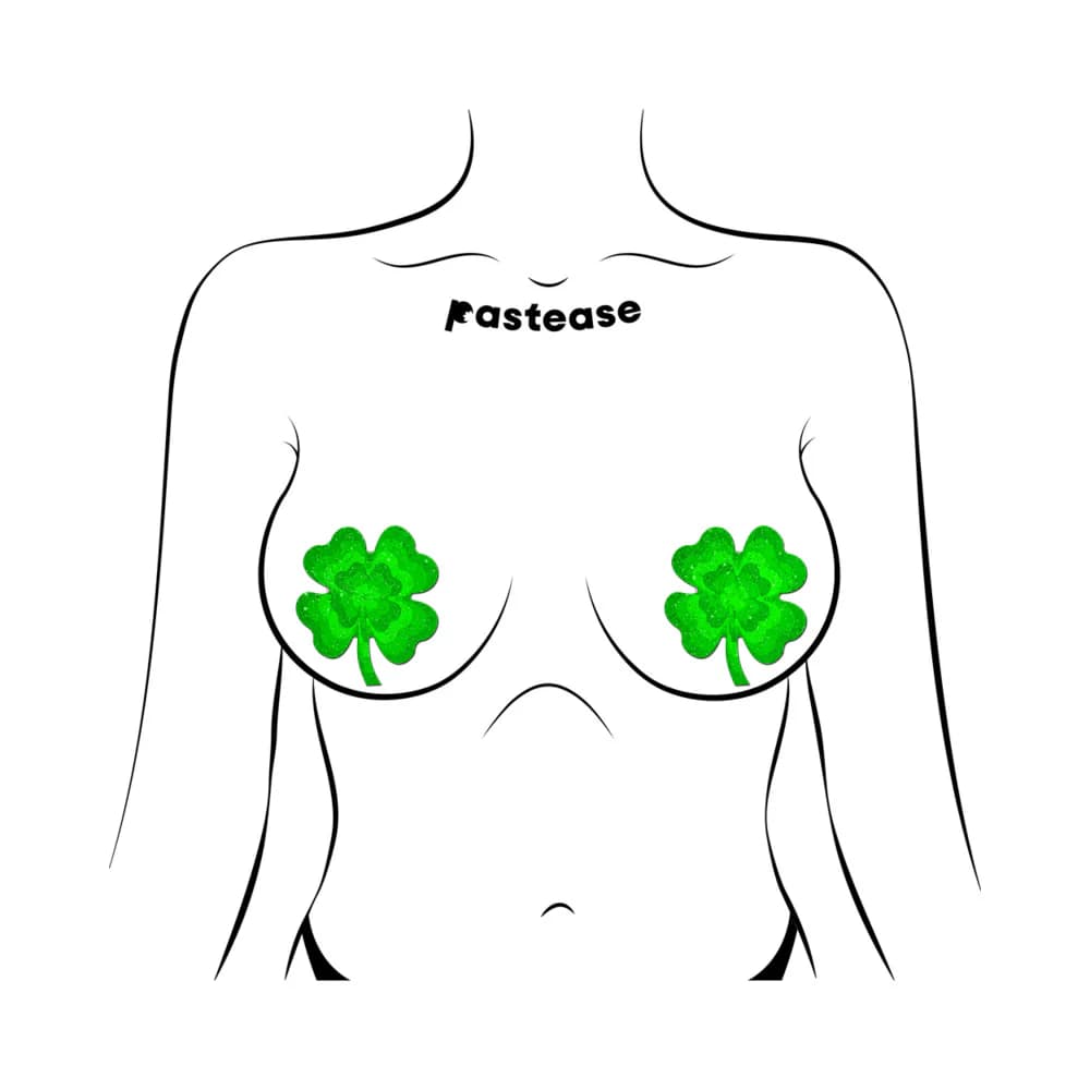 Pastease Four Leaf Clover Green Glitter Velvet Pumping Shamrock Nipple Pasties thumbnail 3