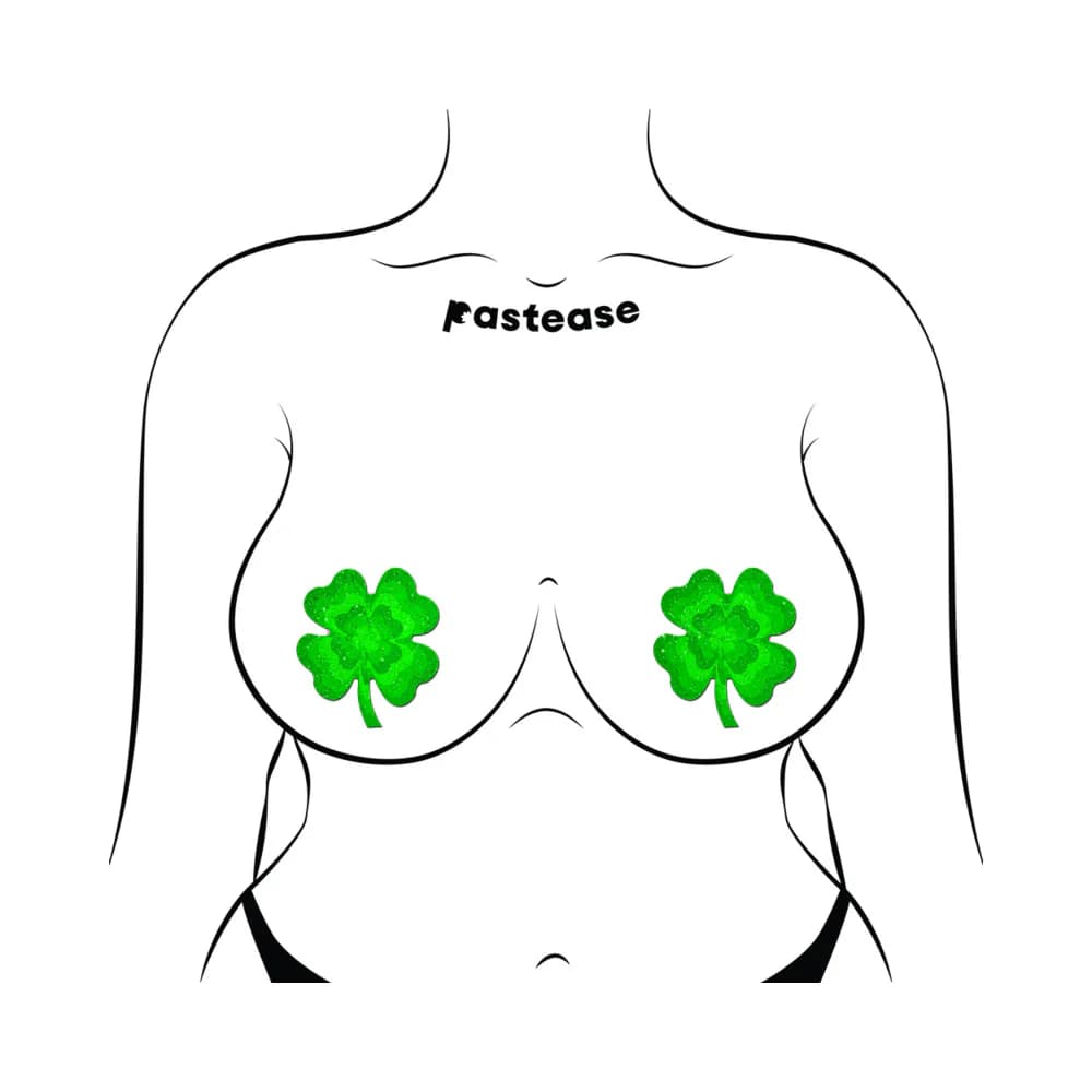 Pastease Four Leaf Clover Green Glitter Velvet Pumping Shamrock Nipple Pasties thumbnail 4