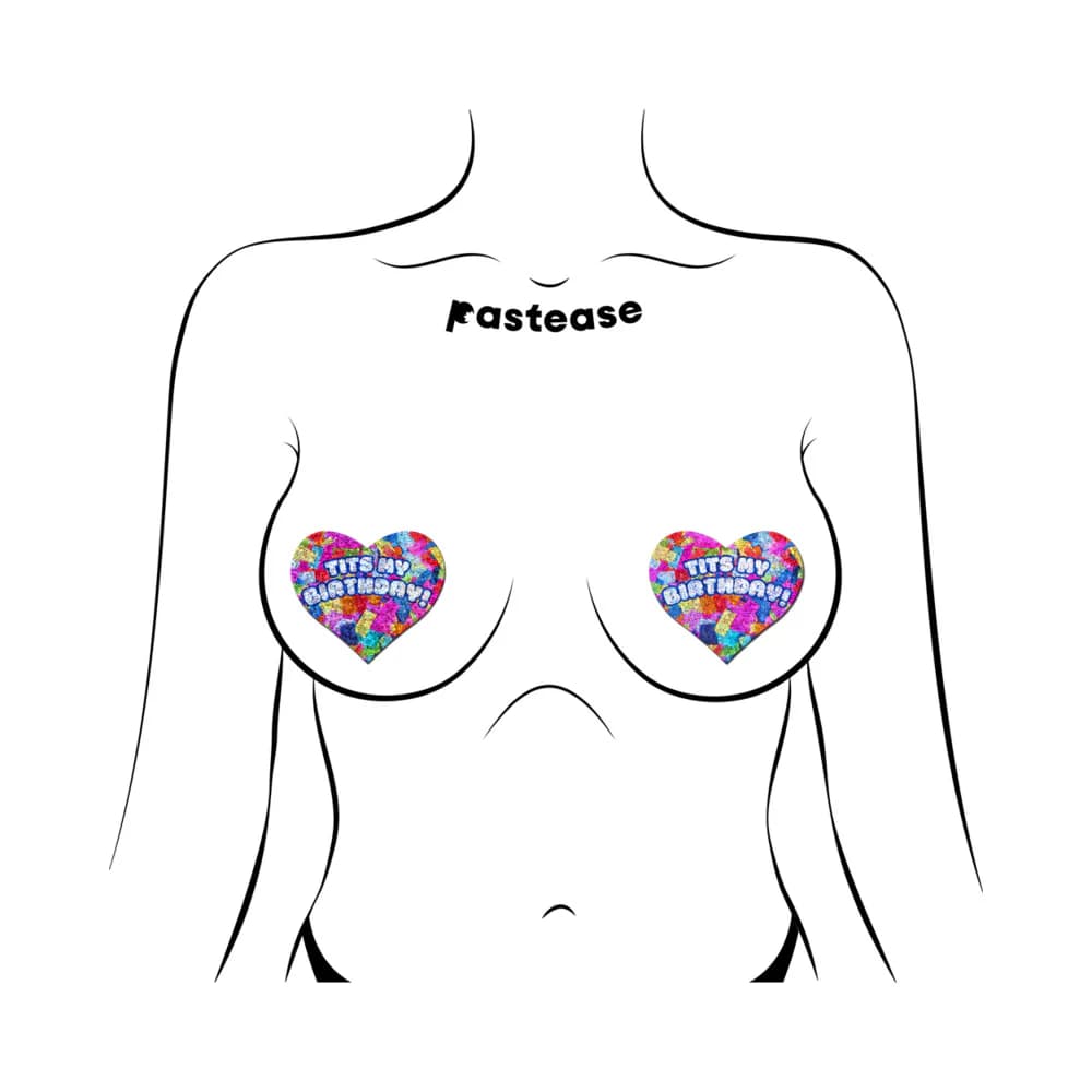 Pastease Tits My Birthday! Heart Breast Pasties with Confetti thumbnail 2