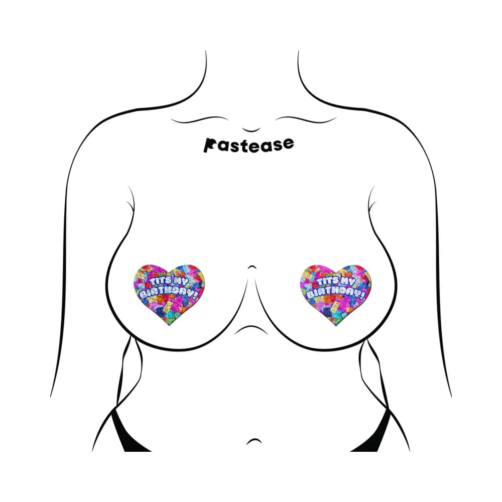 Pastease Tits My Birthday! Heart Breast Pasties with Confetti thumbnail 3