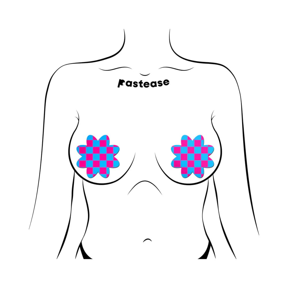Pastease Neon Checkered Pink & Blue Petal Breast Pasties thumbnail 2