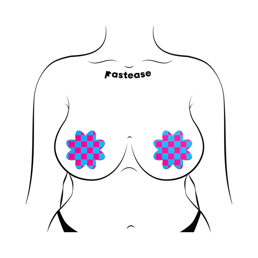 Pastease Neon Checkered Pink & Blue Petal Breast Pasties thumbnail 3