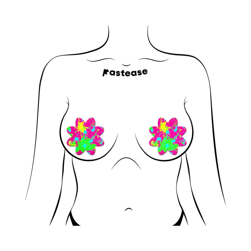 Pastease Neon Pink Graffiti Paint Splatter Petal Breast Pasties thumbnail 2