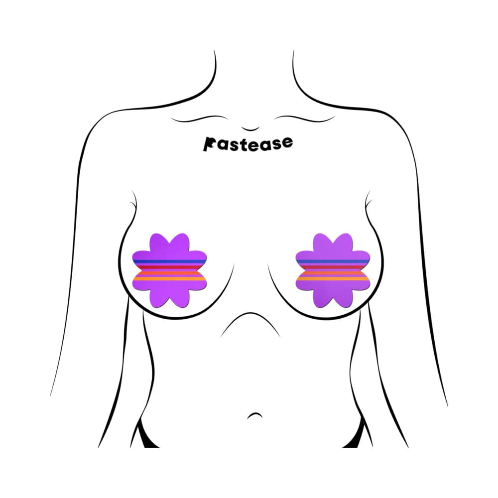 Pastease Colorful Retro Stripes on Purple Petal Breast Pasties thumbnail 2