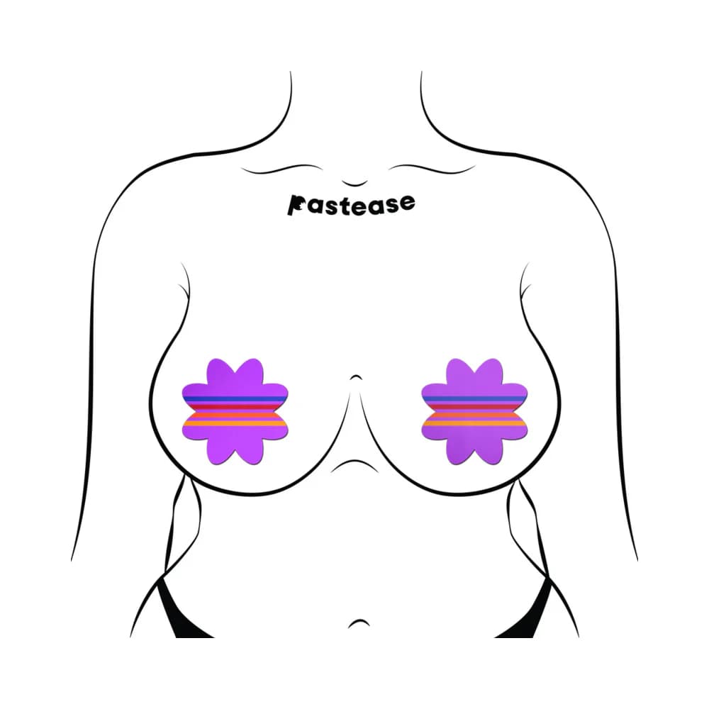 Pastease Colorful Retro Stripes on Purple Petal Breast Pasties thumbnail 3