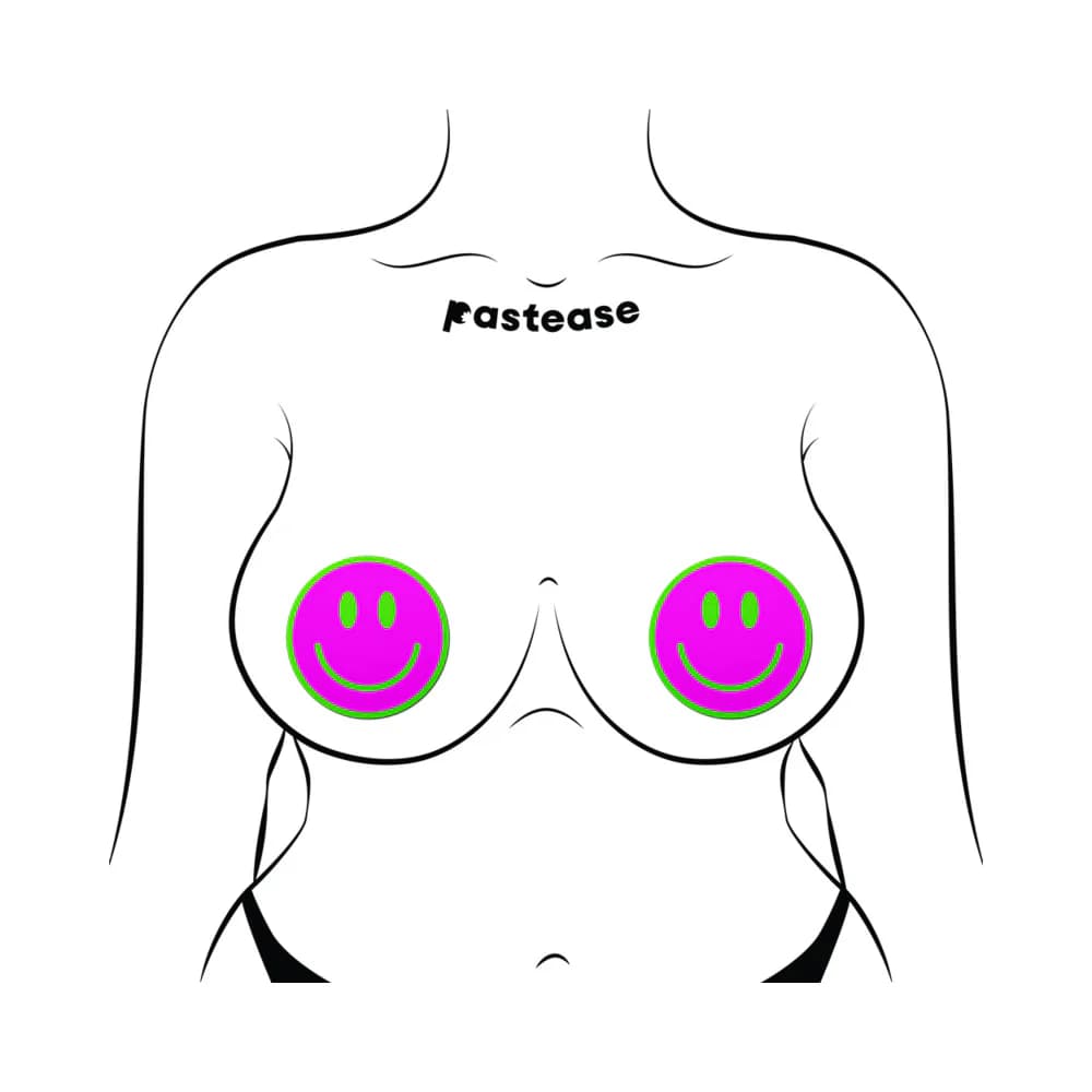 Pastease Neon Green Glow-in-the-Dark Pink Smiley Face Breast Pasties thumbnail 3