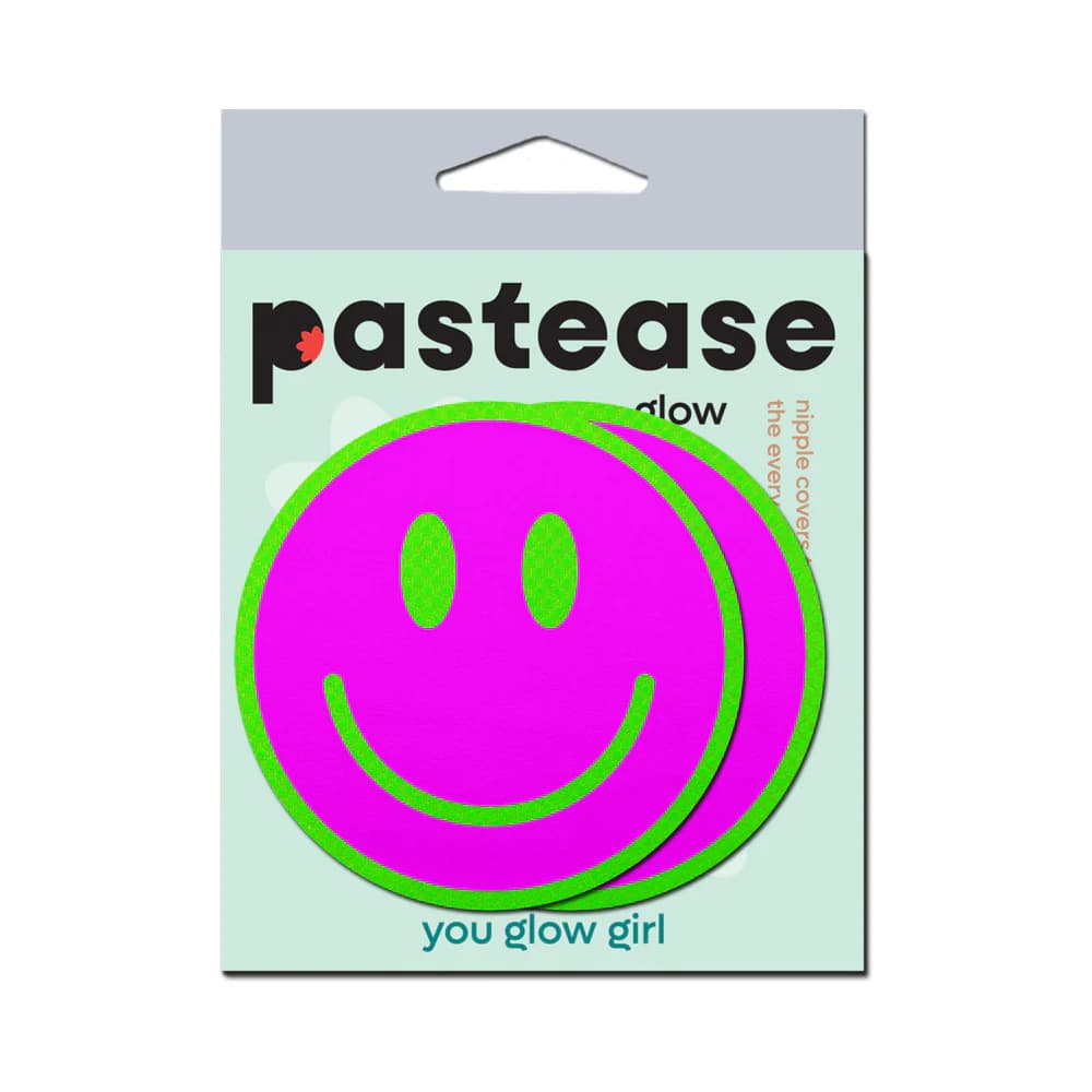 Pastease Neon Green Glow-in-the-Dark Pink Smiley Face Breast Pasties thumbnail 4