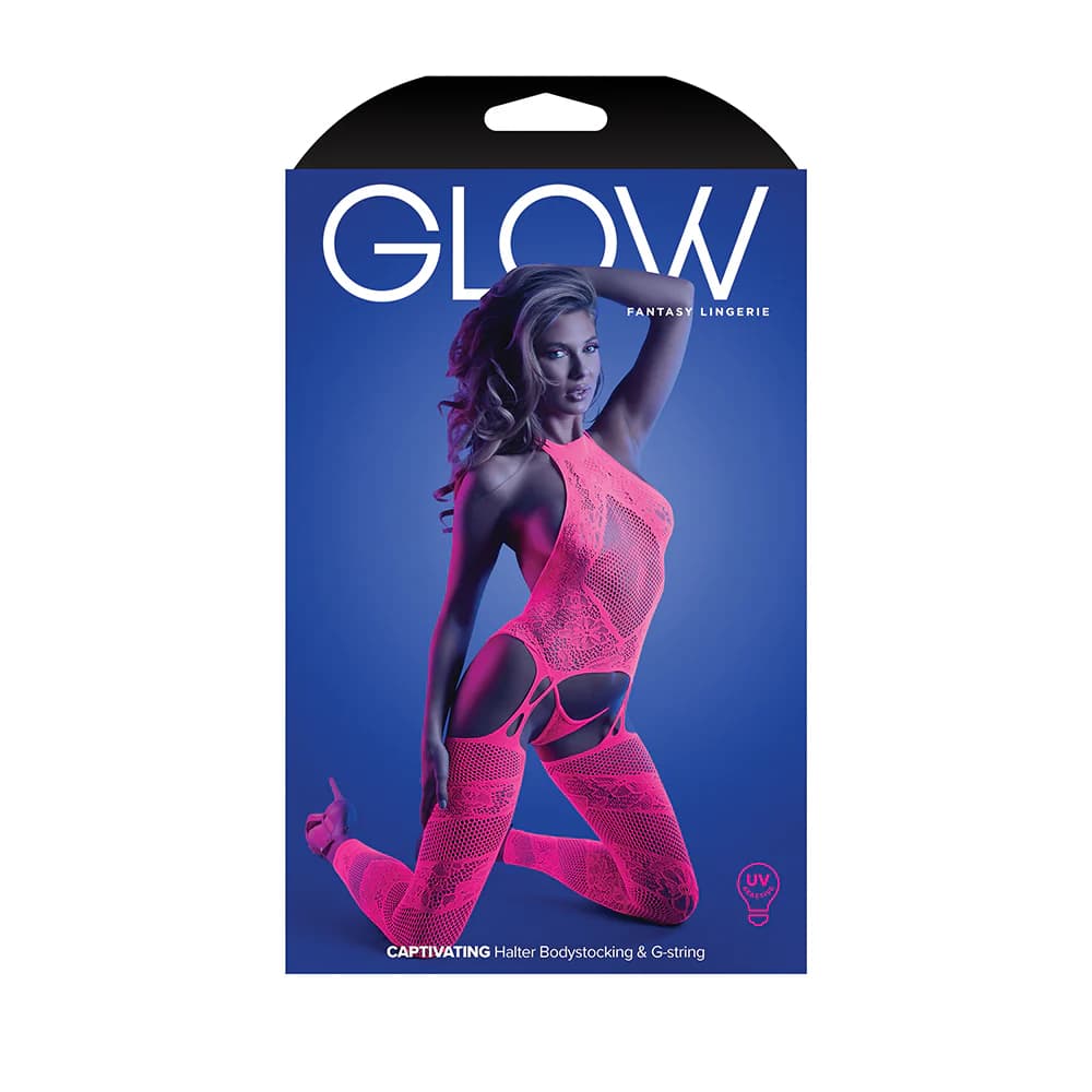 Fantasy Lingerie Glow Captivating High Neck Halter Bodystocking & G-String Panty O/S