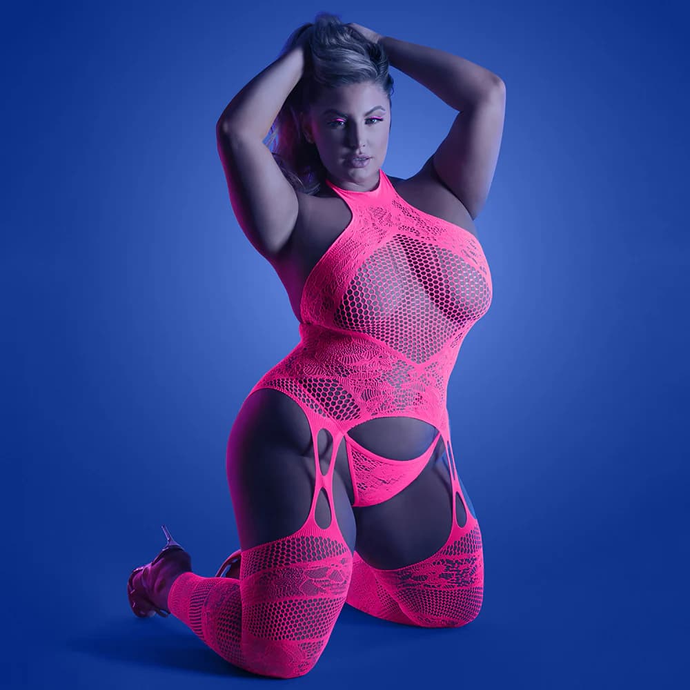 Fantasy Lingerie Glow Captivating High Neck Halter Bodystocking & G-String Panty Queen Size thumbnail 2