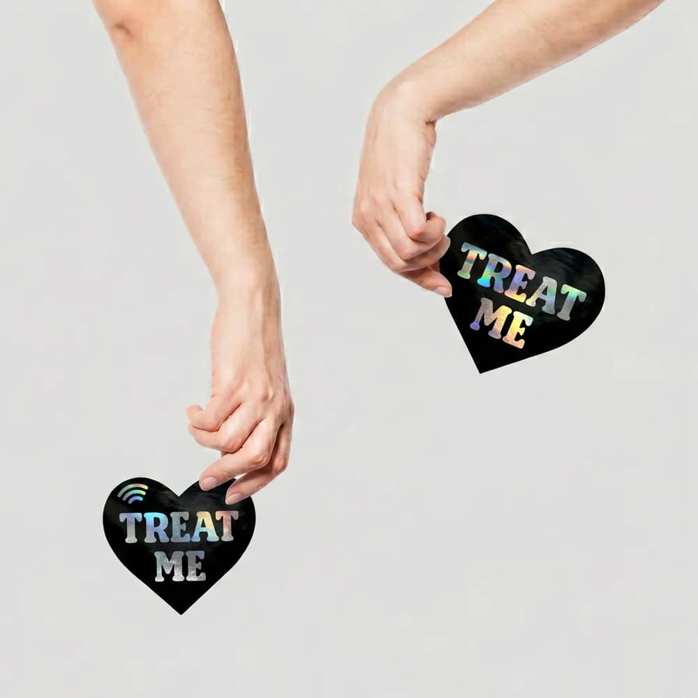 Neva Nude Treat Me Holographic Heart Smart NFC Pasties thumbnail 2