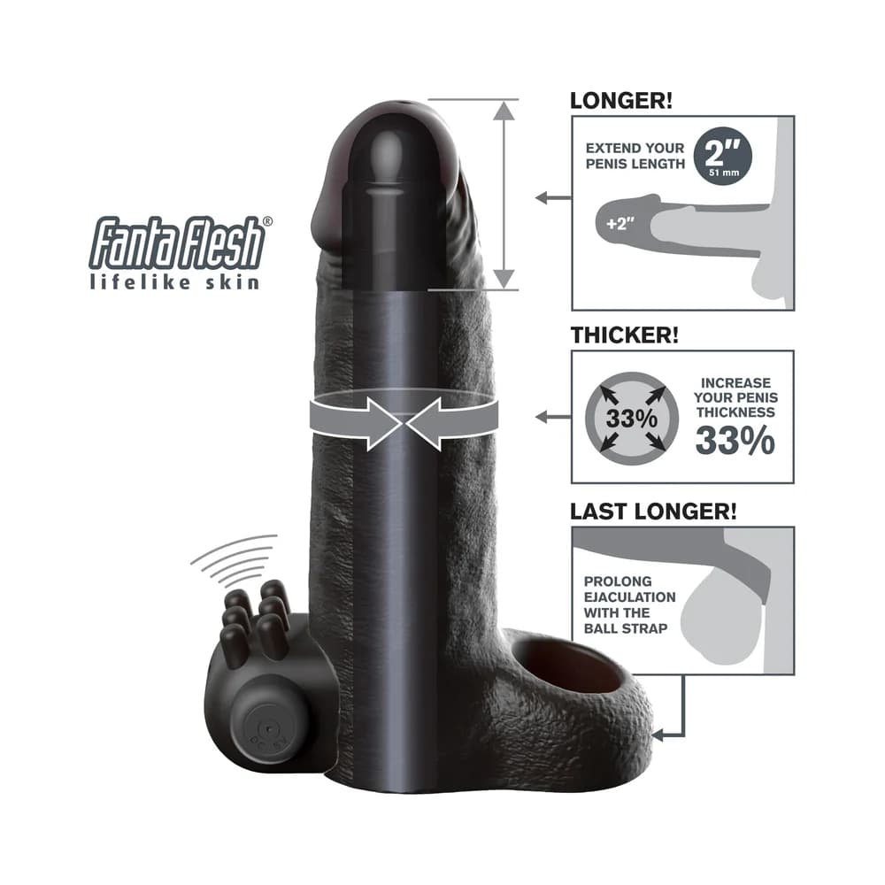 Fantasy X-Tensions Vibrating Real Feel Extension 2 in. Black thumbnail 4
