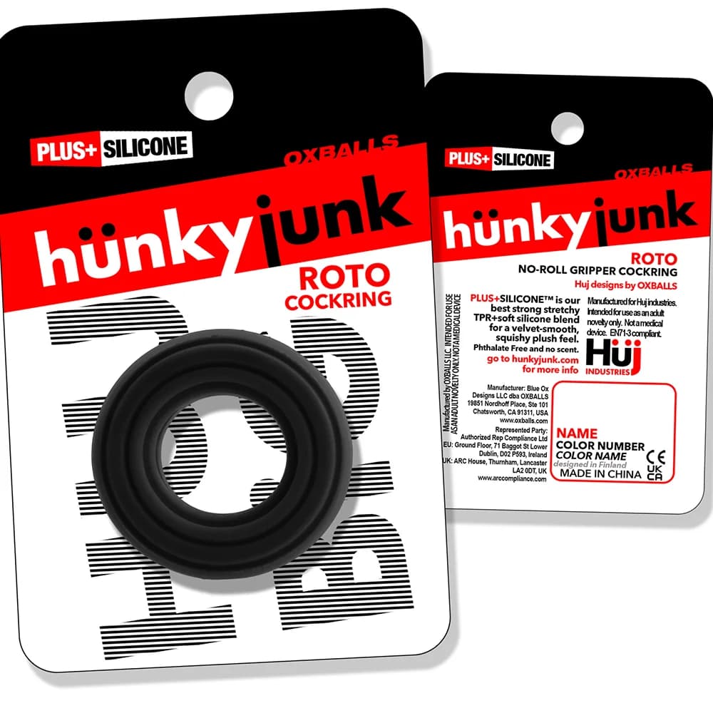 Hunkyjunk Roto Grooved Gripper-Ribbed Cockring Black Fog thumbnail 9