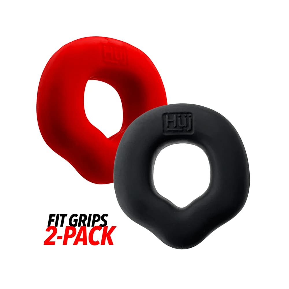 Hunkyjunk Fit Grips 2-Pack Ergo-Fit Cockrings Black/Red thumbnail 2