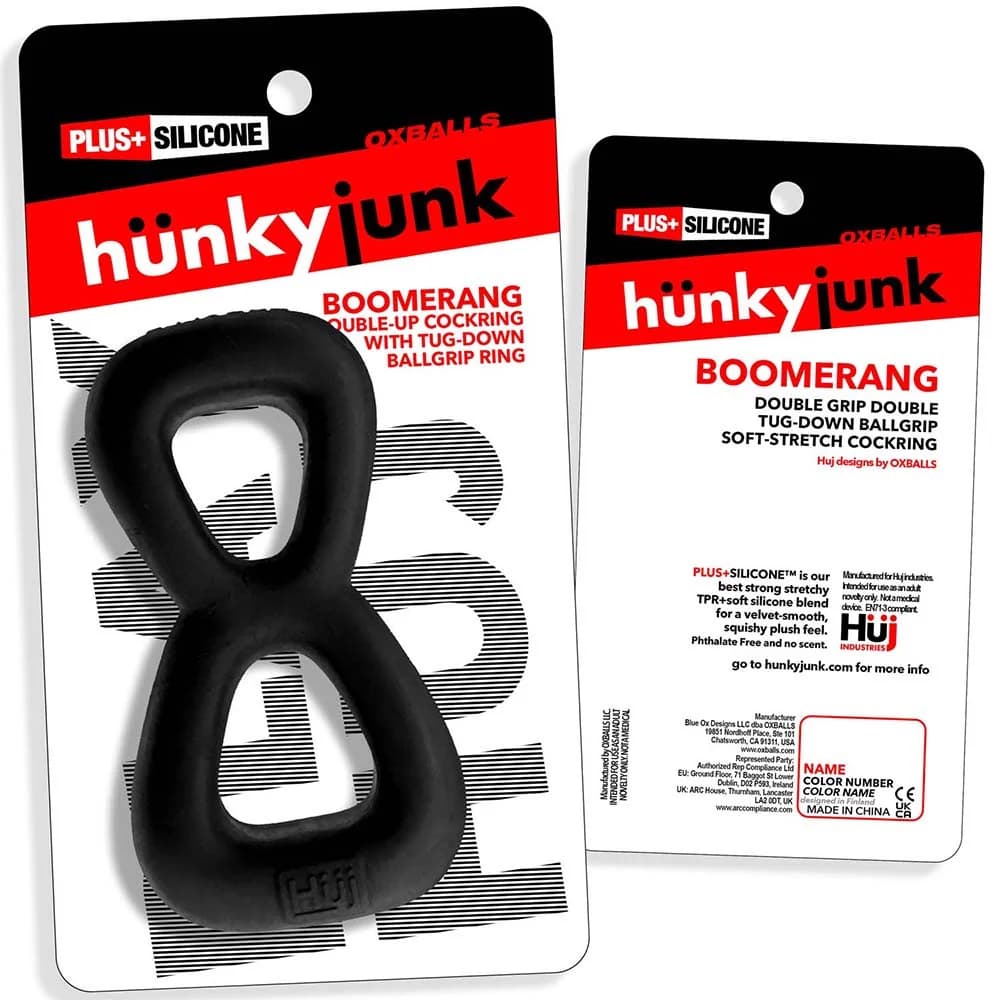 Hunkyjunk Boomerang Double-Ring Cockring & Nut-Tugger Black Fog thumbnail 7